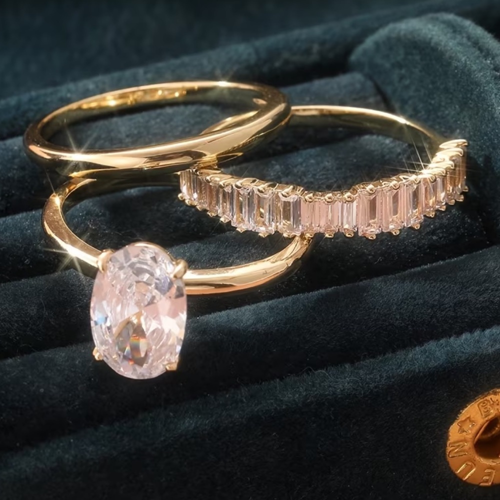 Gold Stackable Engagement Ring Set Size 7 - Picture 4 of 15